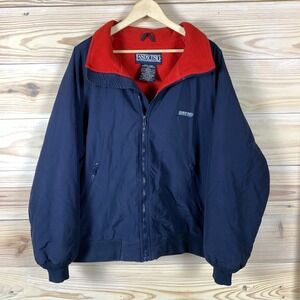 Lands End Jacket‎ Men XL Navy Red Squall Bomber Fleece Nautical Sailing Coat 90s